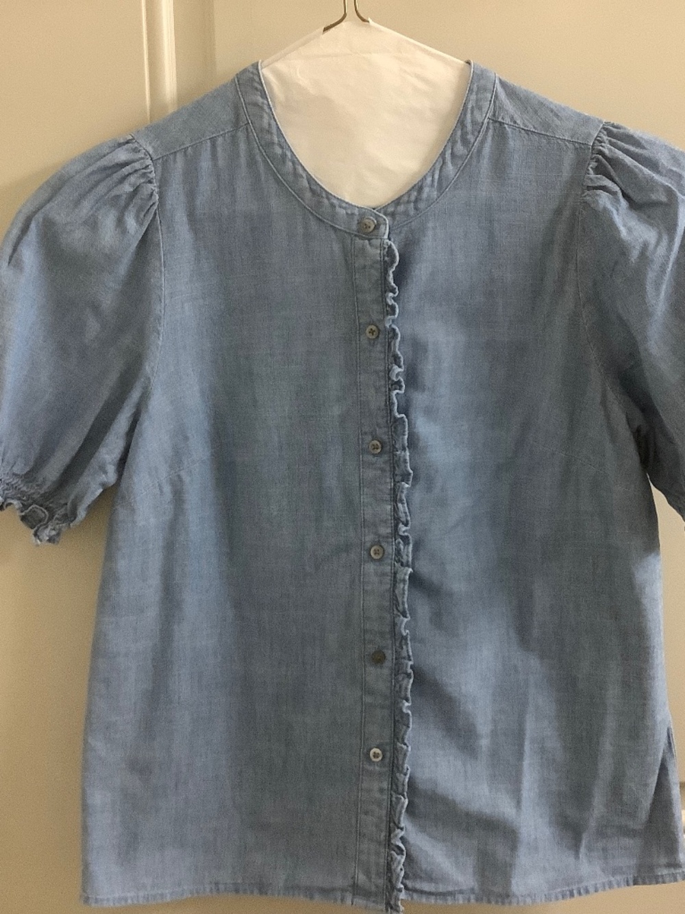Chambray short sleeve shirt.
